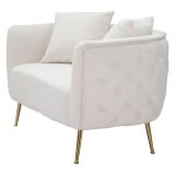 Divano Fisso 2 Posti Bianco oro Effetto Velluto Cuscini Inclusi 127x74x71h cm, Braccioli - Dingle