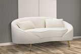 Divano fisso 2 posti Bientina, Sofà dritto, Divanetto per salotto, Poltrona matrimoniale con contenitore, 148x84 h68 cm, Crema e Oro