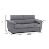 Divano fisso 2 posti Gorreto, 205x95 h100 cm, Grigio