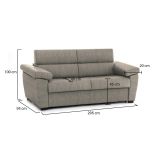 Divano Fisso 2 Posti Grigio Tortora Sfoderabile Idrorepellente 205x95x100h cm, Lavabile Made in Italy - Gorreto