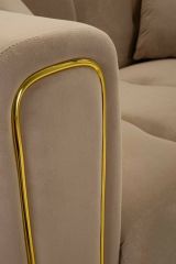 Divano fisso 2 posti Japura, Sofà dritto, Divanetto per salotto, Poltrona matrimoniale, 81x155 h71 cm, Grigio e Oro