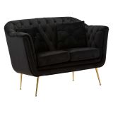 Divano Fisso 2 Posti Nero oro Effetto Velluto Trapuntato Braccioli 130x83x91h cm, Cuscini Inclusi - Diskit