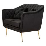 Divano Fisso 2 Posti Nero oro Effetto Velluto Trapuntato Braccioli 130x83x91h cm, Cuscini Inclusi - Diskit
