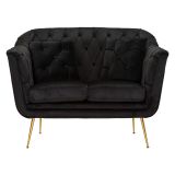 Divano Fisso 2 Posti Nero oro Effetto Velluto Trapuntato Braccioli 130x83x91h cm, Cuscini Inclusi - Diskit
