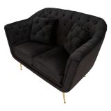 Divano Fisso 2 Posti Nero oro Effetto Velluto Trapuntato Braccioli 130x83x91h cm, Cuscini Inclusi - Diskit