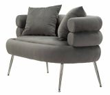 Divano fisso 2 posti Roosevelt, Sofà dritto, Divanetto per salotto, Poltrona matrimoniale, 133x68 h69 cm, Grigio e Argento