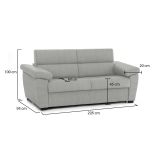 Divano Fisso 3 Posti Grigio Chiaro Sfoderabile Lavabile 225x95 cm, Braccioli Made in Italy - Giffone