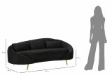 Divano fisso 3 posti Pace, Sofà dritto, Divanetto per salotto, Poltrona matrimoniale con contenitore, 185x84 h68 cm, Nero e Oro