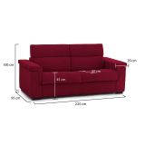 Divano Fisso 3 Posti Rosso Sfoderabile Lavabile 225x95 cm, Braccioli Made in Italy - Cantu