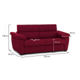 Divano Fisso 3 Posti Rosso Sfoderabile Lavabile 225x95 cm, Braccioli Made in Italy - Giffone