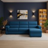 Divano Fisso con Penisola blu Sfoderabile Reversibile 285x160 cm, Idrorepellente Multiposizione Made in Italy - Ceto