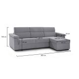Divano Fisso con Penisola Grigio Sfoderabile Reversibile 285x160 cm, Idrorepellente Multiposizione Made in Italy - Cintano