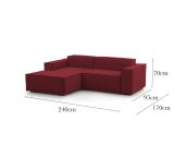 Divano fisso Daniela, Divano componibile a 2 posti large con penisola sinistra, 100% Made in Italy, Sofà moderno in tessuto, Cm 240x170h70, Rosso