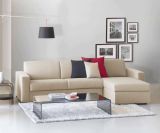 Divano fisso Debora, Divano ad angolo, 100% Made in Italy, Sofà Soggiorno, con Penisola contenitore reversibile, in tessuto imbottito, con Braccioli slim, Cm 260x95h90, Beige