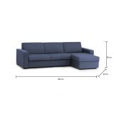 Divano fisso Debora, Divano ad angolo, 100% Made in Italy, Sofà Soggiorno, con Penisola contenitore reversibile, in tessuto imbottito, con Braccioli slim, Cm 260x95h90, Blu