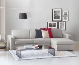 Divano fisso Debora, Divano ad angolo, 100% Made in Italy, Sofà Soggiorno, con Penisola contenitore reversibile, in tessuto imbottito, con Braccioli slim, Cm 260x95h90, Grigio