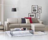 Divano fisso Debora, Divano ad angolo, 100% Made in Italy, Sofà Soggiorno, con Penisola contenitore reversibile, in tessuto imbottito, con Braccioli slim, Cm 260x95h90, Tortora