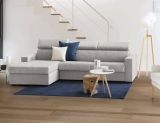 Divano fisso Eliana, Divano ad angolo, 100% Made in Italy, Sofà Soggiorno con chaise longue, in tessuto imbottito - Penisola contenitore Sinistra, con Braccioli slim, Cm 260x95h85, Grigio