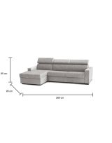 Divano fisso Eliana, Divano ad angolo, 100% Made in Italy, Sofà Soggiorno con chaise longue, in tessuto imbottito - Penisola contenitore Sinistra, con Braccioli slim, Cm 260x95h85, Grigio