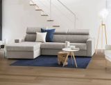 Divano fisso Eliana, Divano ad angolo, 100% Made in Italy, Sofà Soggiorno con chaise longue, in tessuto imbottito - Penisola contenitore Sinistra, con Braccioli slim, Cm 260x95h85, Tortora