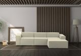 Divano fisso Giovanna, Divano componibile a 3 posti con penisola destra, 100% Made in Italy, Sofà moderno in tessuto, Cm 300x170h70, Beige