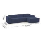Divano fisso Giovanna, Divano componibile a 3 posti con penisola destra, 100% Made in Italy, Sofà moderno in tessuto, Cm 300x170h70, Blu