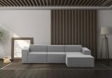 Divano fisso Giovanna, Divano componibile a 3 posti con penisola destra, 100% Made in Italy, Sofà moderno in tessuto, Cm 300x170h70, Grigio