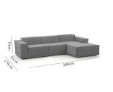 Divano fisso Giovanna, Divano componibile a 3 posti con penisola destra, 100% Made in Italy, Sofà moderno in tessuto, Cm 300x170h70, Grigio