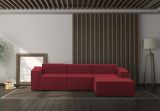 Divano fisso Giovanna, Divano componibile a 3 posti con penisola destra, 100% Made in Italy, Sofà moderno in tessuto, Cm 300x170h70, Rosso