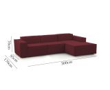 Divano fisso Giovanna, Divano componibile a 3 posti con penisola destra, 100% Made in Italy, Sofà moderno in tessuto, Cm 300x170h70, Rosso