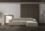 Divano fisso Giovanna, Divano componibile a 3 posti con penisola destra, 100% Made in Italy, Sofà moderno in tessuto, Cm 300x170h70, Tortora