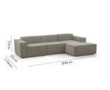 Divano fisso Giovanna, Divano componibile a 3 posti con penisola destra, 100% Made in Italy, Sofà moderno in tessuto, Cm 300x170h70, Tortora