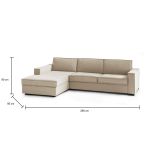 Divano fisso Grazia, Divano ad angolo, 100% Made in Italy, Sofà Soggiorno con, penisola contenitore Sinistra, con Braccioli standard, Cm 280x95h90, Beige