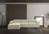 Divano fisso Jessica, Divano componibile a 3 posti con penisola sinistra, 100% Made in Italy, Sofà moderno in tessuto, Cm 300x170h70, Beige