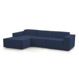 Divano fisso Jessica, Divano componibile a 3 posti con penisola sinistra, 100% Made in Italy, Sofà moderno in tessuto, Cm 300x170h70, Blu