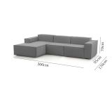 Divano fisso Jessica, Divano componibile a 3 posti con penisola sinistra, 100% Made in Italy, Sofà moderno in tessuto, Cm 300x170h70, Grigio