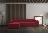 Divano fisso Jessica, Divano componibile a 3 posti con penisola sinistra, 100% Made in Italy, Sofà moderno in tessuto, Cm 300x170h70, Rosso