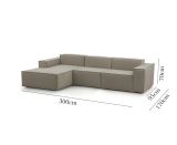 Divano fisso Jessica, Divano componibile a 3 posti con penisola sinistra, 100% Made in Italy, Sofà moderno in tessuto, Cm 300x170h70, Tortora