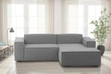 Divano fisso Lidia, Divano componibile a 2 posti large con penisola destra, 100% Made in Italy, Sofà moderno in tessuto, Cm 240x170h70, Grigio