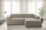 Divano fisso Lidia, Divano componibile a 2 posti large con penisola destra, 100% Made in Italy, Sofà moderno in tessuto, Cm 240x170h70, Tortora
