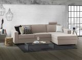 Divano fisso Maia, Divano ad angolo, 100% Made in Italy, Sofà Soggiorno con, penisola contenitore Destra, con Braccioli slim, Cm 260x95h90, Tortora