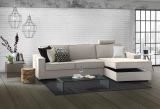 Divano fisso Maia, Divano ad angolo, 100% Made in Italy, Sofà Soggiorno con, penisola contenitore Destra, con Braccioli slim, Cm 260x95h90, Tortora