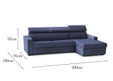 Divano fisso Marica, Divano ad angolo, 100% Made in Italy, Sofà Soggiorno con chaise longue, in tessuto imbottito - Penisola contenitore Destra, con Braccioli standard, Cm 280x95h85, Blu