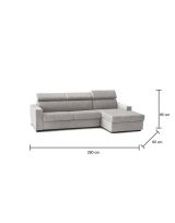 Divano fisso Marica, Divano ad angolo, 100% Made in Italy, Sofà Soggiorno con chaise longue, in tessuto imbottito - Penisola contenitore Destra, con Braccioli standard, Cm 280x95h85, Grigio