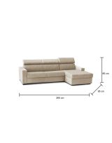 Divano fisso Mikaela, Divano ad angolo, 100% Made in Italy, Sofà Soggiorno con chaise longue, in tessuto imbottito - Penisola contenitore Destra, con Braccioli slim, Cm 260x95h85, Beige