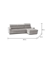 Divano fisso Mikaela, Divano ad angolo, 100% Made in Italy, Sofà Soggiorno con chaise longue, in tessuto imbottito - Penisola contenitore Destra, con Braccioli slim, Cm 260x95h85, Grigio