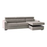 Divano fisso Mikaela, Divano ad angolo, 100% Made in Italy, Sofà Soggiorno con chaise longue, in tessuto imbottito - Penisola contenitore Destra, con Braccioli slim, Cm 260x95h85, Tortora