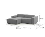 Divano fisso Nadia, Divano componibile a 2 posti con penisola sinistra, 100% Made in Italy, Sofà moderno in tessuto, Cm 220x170h70, Grigio