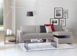 Divano fisso Nicoletta, Divano ad angolo, 100% Made in Italy, Sofà Soggiorno, con Penisola contenitore reversibile, in tessuto imbottito, con Braccioli standard, Cm 280x95h90, Grigio