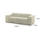 Divano fisso Paola, Divano componibile a 2 posti lineare, 100% Made in Italy, Sofà moderno da soggiorno in tessuto, Cm 220x95h70, Beige